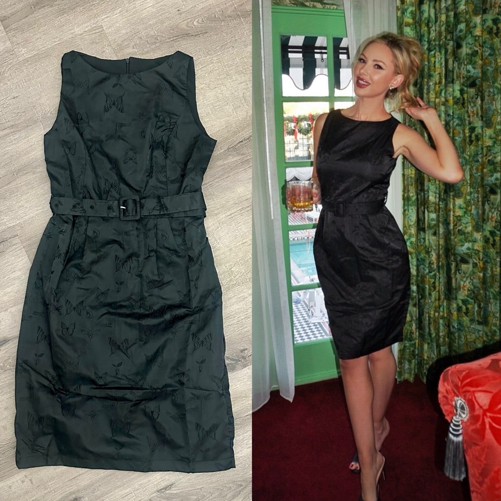 Elegant Black Sleeveless Butterfly Dress With Removable Belt